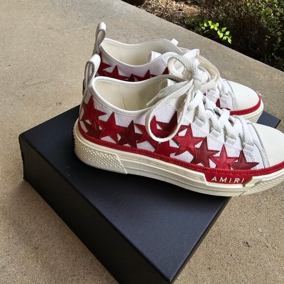 The **AMIRI Stars Court Low Sneaker** blends style & comfort - Red & White